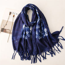 Load image into Gallery viewer, Dyed blue and white porcelain series cotton and linen scarf travel shawl literary accessories
