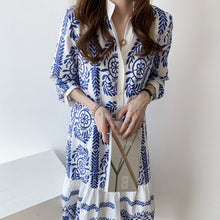 Load image into Gallery viewer, Bohemian Blue and white porcelain Printed Women&#39;s Shirt Long National Style Dress
