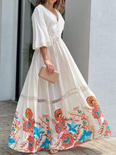 Load image into Gallery viewer, Spring/Summer Popular Lace Print Panel 7/4 Sleeve V-Neck Long Swing Dress
