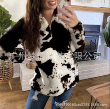 Load image into Gallery viewer, New Autumn and Winter Leisure Fashion Plush Coat Female Cow Printed Zipper Sweater
