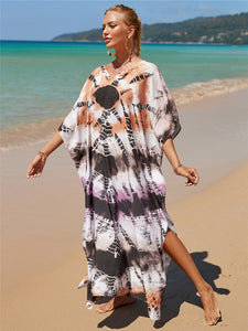 Hot Cotton Watermark Printed Beach Cover Up Robe Style Beach Vacation Sun Protection Bikini Cover Up