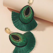 Load image into Gallery viewer, Bohemian peacock feather tassels exaggerated long earrings
