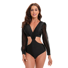 Load image into Gallery viewer, New Open Back Long sleeved One Piece Swimwear High Waist Lace up V-neck Swimwear for Women Bikini
