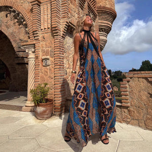 Summer New Positioning Printing Suspender Pendulum Dress