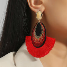 Load image into Gallery viewer, Bohemian peacock feather tassels exaggerated long earrings
