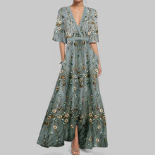 Load image into Gallery viewer, Women&#39;s Clothing New Fashion and Elegance Temperament V-neck Printed Lace-up Large Skirt Dress
