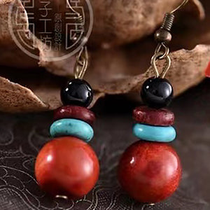 Bohemian Ethnic Style Wooden Bead Temperament Simple Retro Crystal Day Earrings