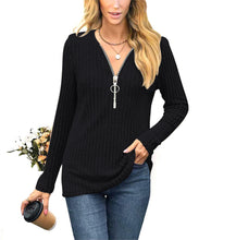 Load image into Gallery viewer, Autumn/Winter New Women&#39;s Wear Chest Zipper Pleated Casual Long Sleeve T-shirt Top
