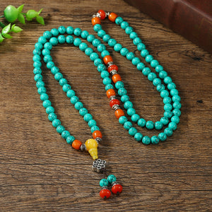 Tibetan Ethnic 108 Turquoise Bracelets for Men and Women High-end Beeswax Sweater Chain Beads Bracelet