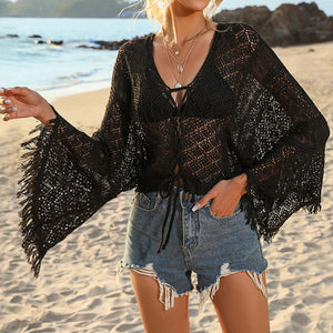 New Water Soluble Tassels Sexy Backless Beach Sunscreen Suit Cover Up