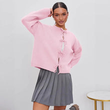 Load image into Gallery viewer, Autumn and Winter Casual Loose Cardigan Lace-up Solid Color Knitted Sweater Women
