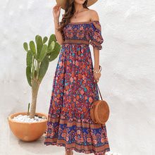 Load image into Gallery viewer, Bohemia Beach Resort Dress Off Shoulder Bubble Sleeves Retro Comfortable Fashion Dress
