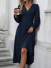 Load image into Gallery viewer, Autumn and Winter New Medium Hairball Diagonal Neck Lantern Sleeve Pleated Waist Dress
