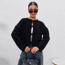 Load image into Gallery viewer, Autumn and Winter Casual Loose Cardigan Lace-up Solid Color Knitted Sweater Women
