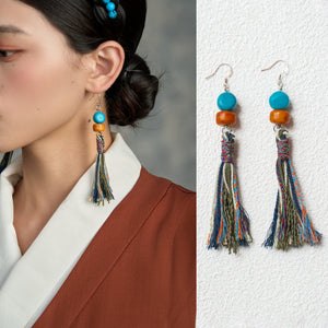 Tibetan Fringed Earrings 925 Sterling Silver Ear Hooks Niche Retro Ethnic Style Jewelry