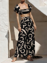 Load image into Gallery viewer, Summer New Bubble Sleeve Top Hollow Large Swing Long Dress Split Skirt Set
