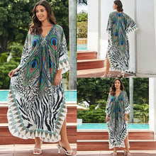 Load image into Gallery viewer, New Printed Chest Knitted Beach Cover Up Loose Oversized Vacation Sun Protection Shirt Bikini Cover Up
