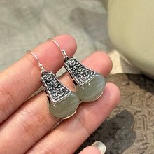 Load image into Gallery viewer, 925 Silver Retro New Tibet Grass Pattern Jade Light Bulb Earrings, Ear Hooks, Ethnic Style Jewelry, Niche and High-end Sense
