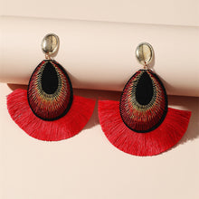 Load image into Gallery viewer, Bohemian peacock feather tassels exaggerated long earrings
