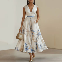 Load image into Gallery viewer, Women&#39;s Clothing Digital Printing V-neck Sleeveless Pleated Dress Long Dress
