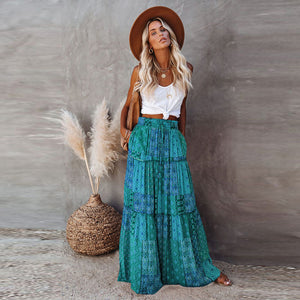 New Bohemian Style Skirt, Loose Fitting Casual High Waisted Long Skirt