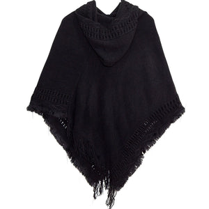 Summer Solid Color Hooded Shawl Women's Knitting Outside with Spring and Autumn Travel Tassel Pullover Hooded Cape Shawl