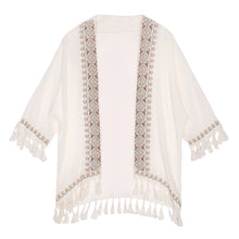 Load image into Gallery viewer, Ethnic Style Embroidery Bohemian Tassel Cardigan, Elegant and Super Immortal Sun Protection Shirt, Beach Outerwear, Loose and Thin Jacket
