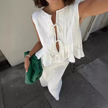 Load image into Gallery viewer, 6 Colors Breathable Cotton and Linen Pleated Sleeveless Straps, Women's Shirts, High Street Long Skirts.
