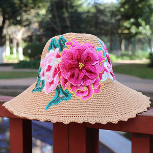 New Ethnic Style Embroidery Big brim Hat Sun Visor Hat 3D Flower Hat Women's Embroidery Hat