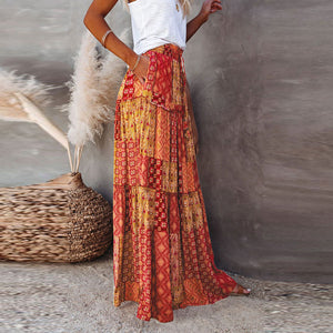 New Bohemian Style Skirt, Loose Fitting Casual High Waisted Long Skirt