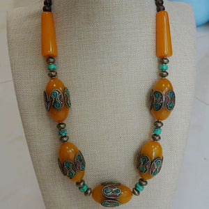 Tibetan Ethnic Style Tibetan Clothing Accessories, Imitation Beeswax Oversized Nepalese Copper Beads Handmade Short Necklaces, Sweater Chains