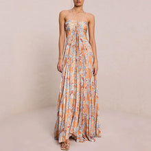 Load image into Gallery viewer, Summer New Print Sexy Hanging Neck High Grade Elegant Backless Pleated Dress
