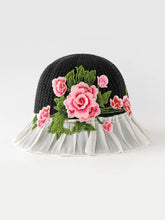 Load image into Gallery viewer, Ethnic Style Embroidery Flower Summer Visor White Brim Sun Hat Bucket Hat Sun Protection Knitted Hat
