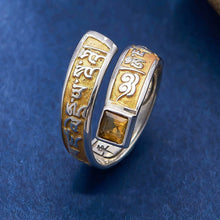 Load image into Gallery viewer, Six Characters Mantra Enamel Yellow God of Wealth Imitation Sterling Silver Ring Men&#39;s and Women&#39;s Tibetan Retro Ethnic Style
