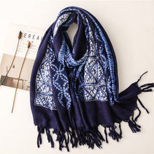 Load image into Gallery viewer, Dyed blue and white porcelain series cotton and linen scarf travel shawl literary accessories
