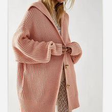 Load image into Gallery viewer, New Women&#39;s Solid Color Lapel Pocket Knitted Cardigan Button Long Coat in Autumn and Winter
