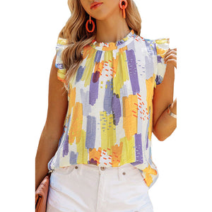 Summer New Loose Sleeveless Tops Color Printed Vest Tops