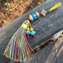 Load image into Gallery viewer, Tibetan Six-character Mantra Ten-color Painted Key Ring, Colored Fringed Car Mobile Phone Bag Keychain, Decorative Pendant
