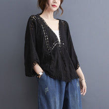 Load image into Gallery viewer, Spring/Summer Cotton Embroidered Lace Cardigan Short Bat Sleeves Loose Shawl 7/4 Sleeve Air Conditioning Sun Protection Cover Up

