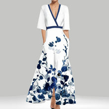 Load image into Gallery viewer, Women&#39;s Clothing New Fashion and Elegance Temperament V-neck Printed Lace-up Large Skirt Dress
