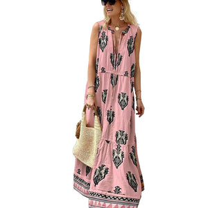 Women's Summer New Style Sleeveless Mid length Bohemian Printed Dress