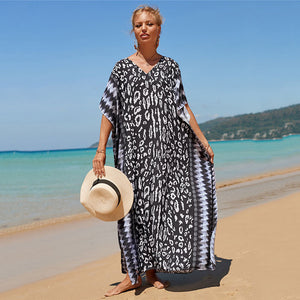 Hot Cotton Watermark Printed Beach Cover Up Robe Style Beach Vacation Sun Protection Bikini Cover Up