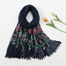 Load image into Gallery viewer, New Embroidered Furball Scarf, Cotton and Linen Shawl, Women&#39;s Ethnic Style Retro Style, with Spring and Autumn Scarf
