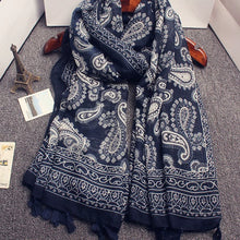 Load image into Gallery viewer, Ethnic Style Navy Blue Cashew, Sunscreen Beach Gauze Scarf
