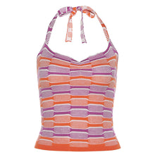 Load image into Gallery viewer, New striped halterneck slim fit cropped navel knitted vest
