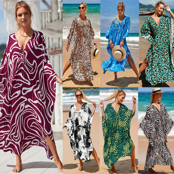 Printed Chest Knitted Beach Cover Up Loose Oversized Vacation Sun Protection Shirt Bikini Cover Up