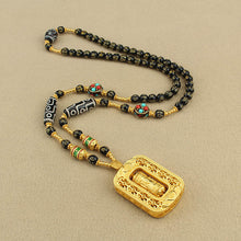 Load image into Gallery viewer, Sand Gold Pendant, Thangka with Chain, Removable Long Necklace, Six-character Motto Agate Dzi Beads, High-end Retro Chain
