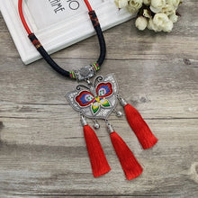 Load image into Gallery viewer, Retro Fashion Ethnic Embroidery Flower Necklace Tassel Pendant Sweater Chain
