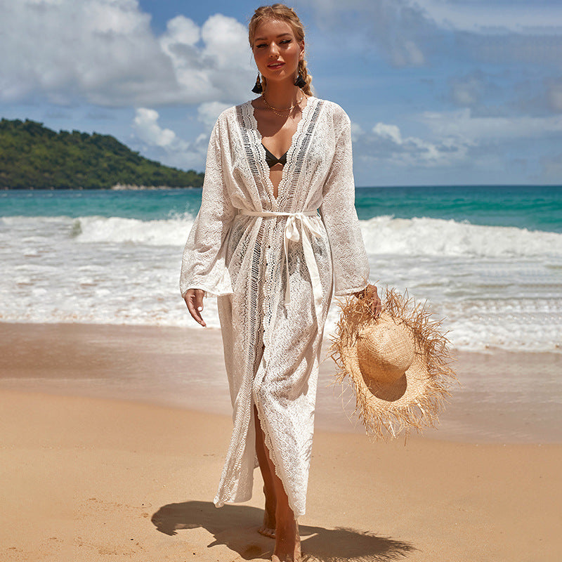 New Lace Collar Cardigan Beach Vacation Sunscreen Suit Bikini Cover Up