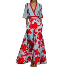 Load image into Gallery viewer, Women&#39;s Clothing New Fashion and Elegance Temperament V-neck Printed Lace-up Large Skirt Dress
